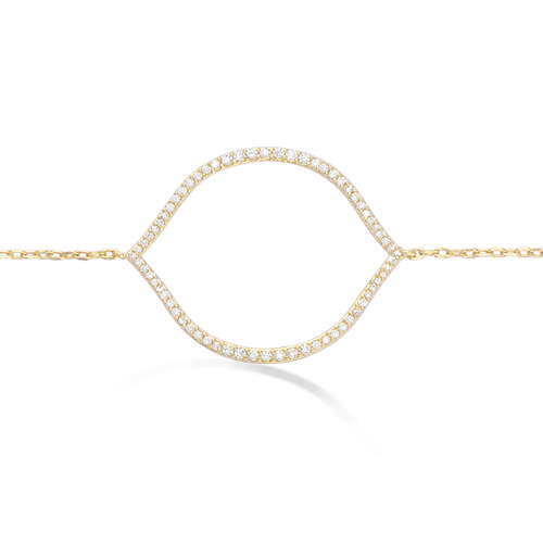 18K gold plated open oval station bracelet outlined with clear pavé cubic zirconia, SKU 32EP006CZ