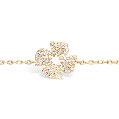 18K gold plated four-petal pinwheel flower station bracelet with clear pavé cubic zirconia, SKU 32EP039CZ