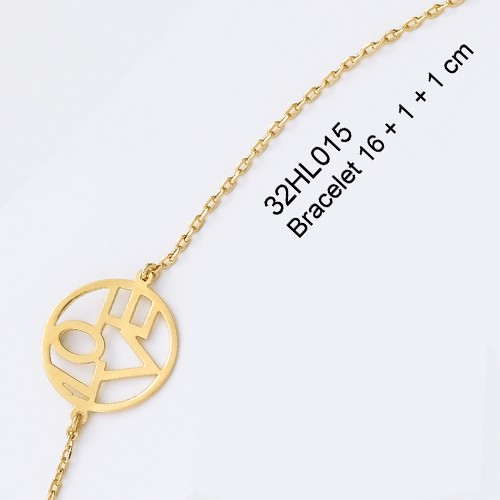 18K gold plated LOVE letter openwork medallion bracelet, 16 plus 1 plus 1 cm, SKU 32HL015