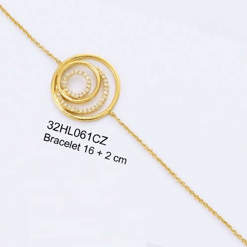18K gold plated layered concentric circle bracelet with clear pavé cubic zirconia, 16 plus 2 cm, SKU 32HL061CZ