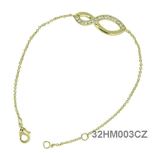 18K gold plated interlocking infinity leaf bracelet with clear pavé cubic zirconia, SKU 32HM003CZ