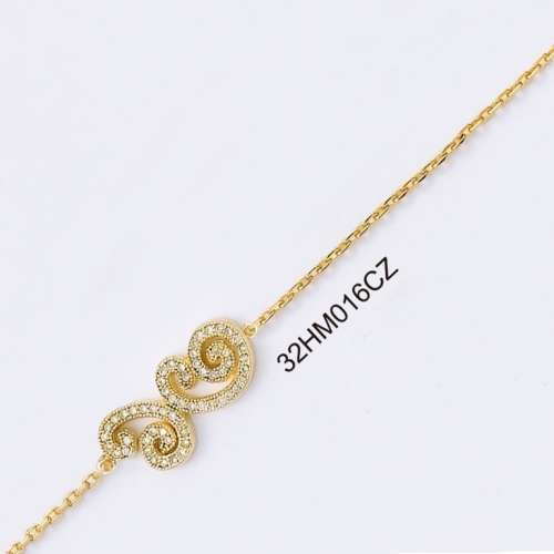 18K gold plated mirrored double spiral chain bracelet with clear pavé cubic zirconia, SKU 32HM016CZ