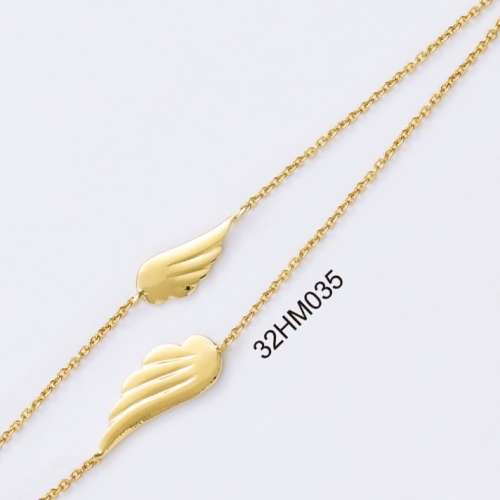 18K gold plated polished wing station chain bracelet, SKU 32HM035