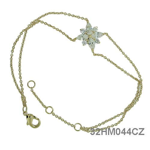 18K gold plated double-chain bracelet with clear marquise cubic zirconia floral cluster, SKU 32HM044CZ