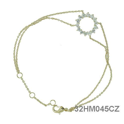 18K gold plated double-chain sunburst bracelet with clear marquise cubic zirconia, SKU 32HM045CZ-1