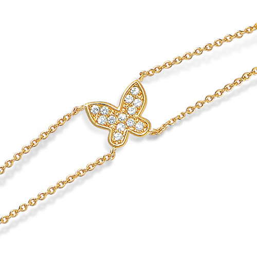 18K gold plated butterfly station chain bracelet with clear pavé cubic zirconia, SKU 32HN022CZ