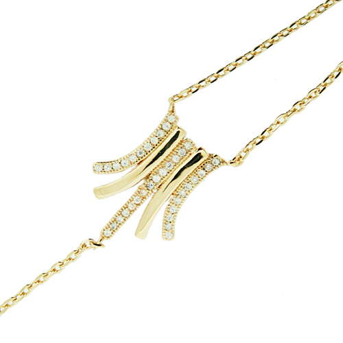 18K gold plated radiating curved bar station bracelet with clear pavé cubic zirconia, SKU 32HN059CZ