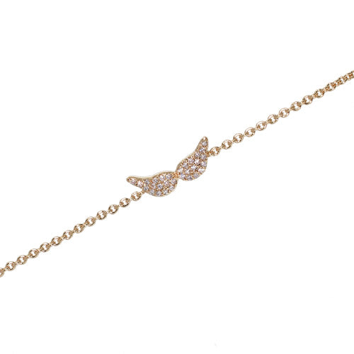18K gold plated wing station chain bracelet with clear pavé cubic zirconia, SKU 32HR112CZ