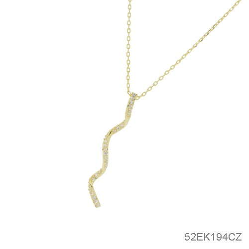 18K gold plated zigzag bar pendant necklace with clear pavé cubic zirconia, SKU 52EK194CZ