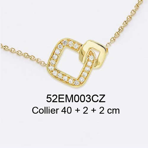 18K gold plated interlocking square necklace with clear pavé cubic zirconia, 40 plus 2 plus 2 cm, SKU 52EM003CZ