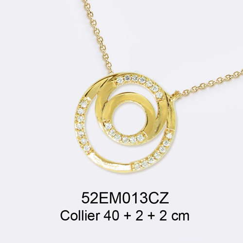 18K gold plated layered concentric circle necklace with clear pavé cubic zirconia, 40 plus 2 plus 2 cm, SKU 52EM013CZ