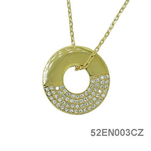 3 Microns 18K Gold Plated Pavé CZ Open Circle Pendant Necklace