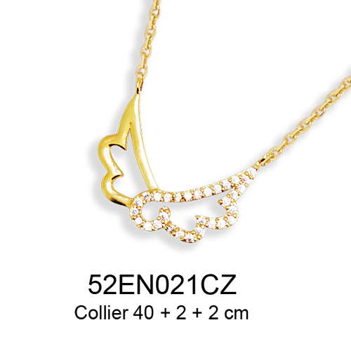 18K gold plated asymmetric wing necklace with clear pavé cubic zirconia, 40 plus 2 plus 2 cm, SKU 52EN021CZ