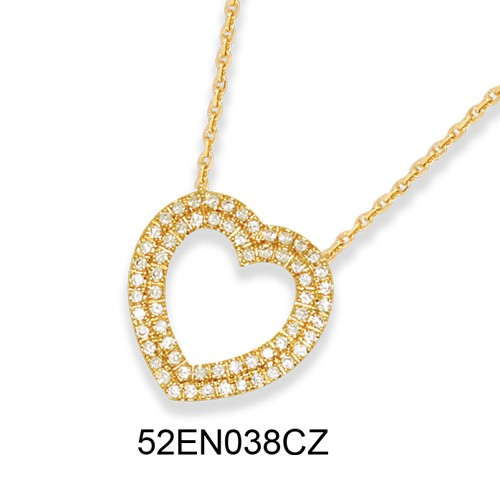 18K gold plated open heart pendant necklace with clear pavé cubic zirconia, SKU 52EN038CZ