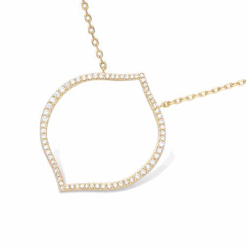 18K gold plated open geometric frame necklace outlined with clear pavé cubic zirconia, SKU 52EP006CZ