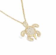 18K gold plated sea turtle pendant necklace with clear pavé cubic zirconia, SKU 52EP030CZ