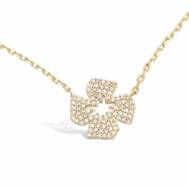 18K gold plated four-petal pinwheel flower pendant necklace with clear pavé cubic zirconia, SKU 52EP039CZ