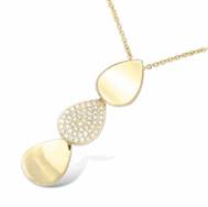 18K gold plated triple oval pendant necklace with polished and clear cubic zirconia details, SKU 52EP065CZ