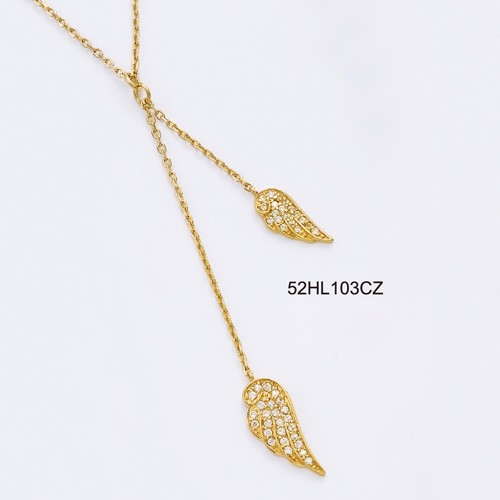 18K gold plated double wing lariat necklace with clear pavé cubic zirconia, SKU 52HL103CZ