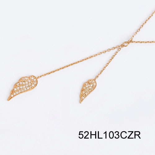 18K gold plated asymmetric double wing lariat necklace with clear pavé cubic zirconia, SKU 52HL103CZR