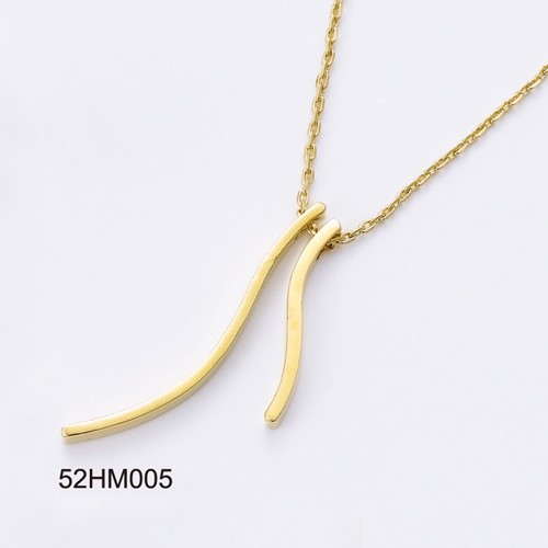 18K gold plated twin curved bar pendant chain necklace, SKU 52HM005