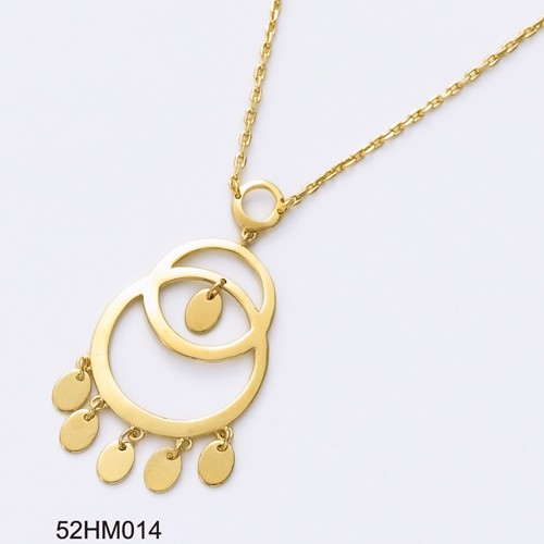 18K gold plated layered oval pendant necklace with multiple polished disc dangles, SKU 52HM014