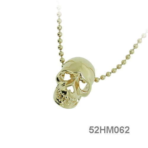 18K gold plated sculptural skull pendant necklace on polished ball chain, SKU 52HM062