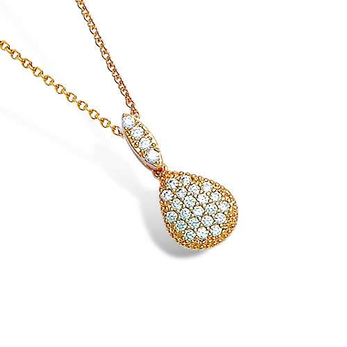 18K gold plated teardrop pendant necklace with clustered clear pavé cubic zirconia, SKU 52HN026CZ