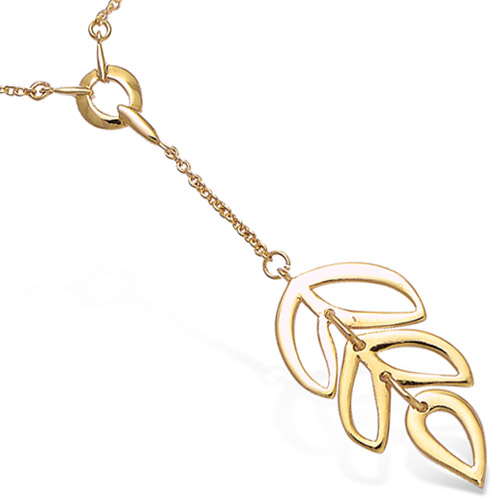 18K gold plated open leaf branch pendant chain necklace, SKU 52HN041