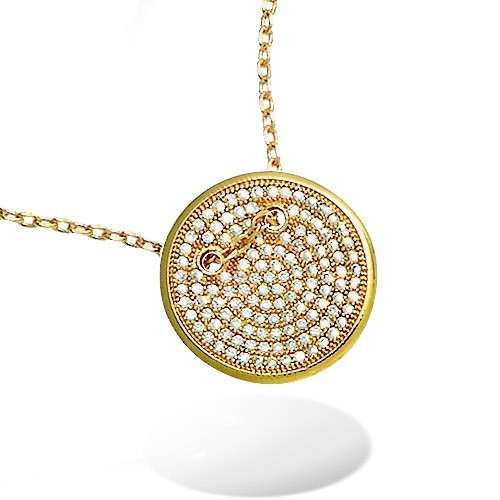 18K gold plated round pavé cubic zirconia medallion necklace with infinity accent, SKU 52HN056CZ