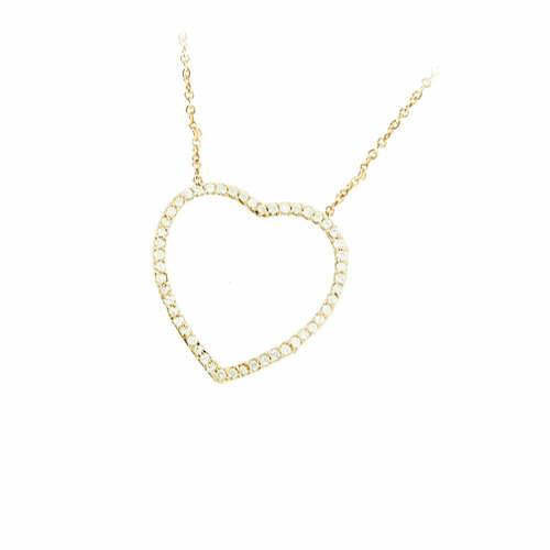 18K gold plated open heart pendant necklace outlined with clear pavé cubic zirconia, SKU 52HN135CZ