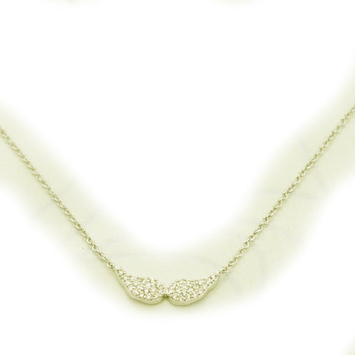 18K gold plated double wing station necklace with clear pavé cubic zirconia, SKU 52HR112CZ