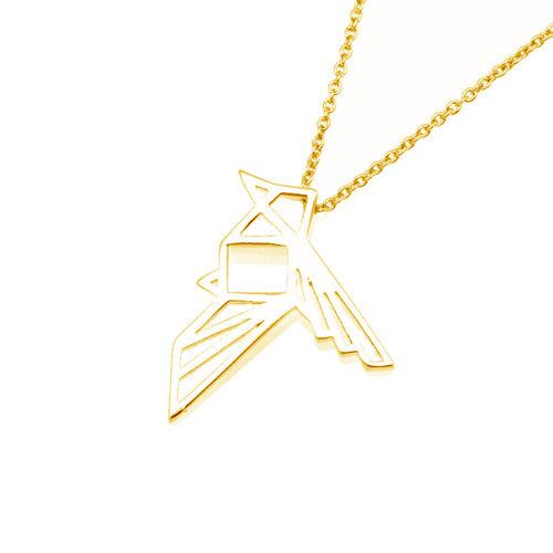 18K gold plated geometric openwork origami bird pendant necklace, SKU 52HU1560