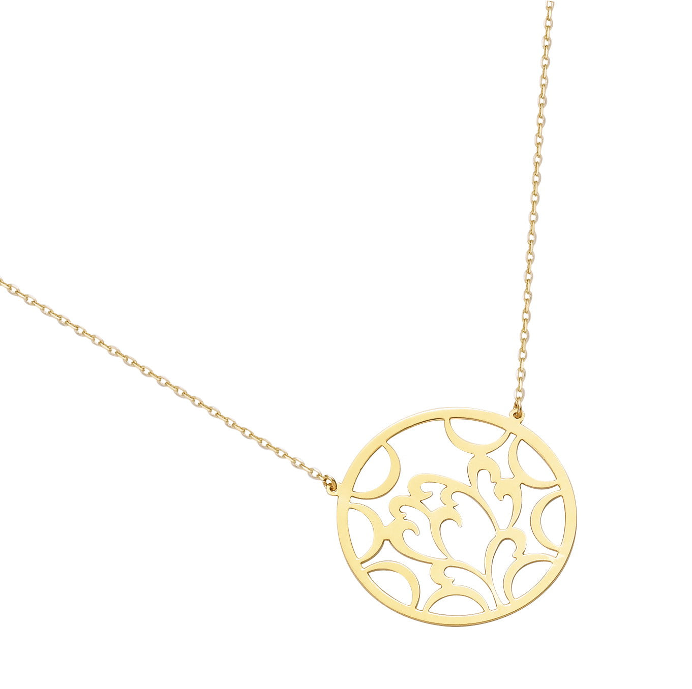 18K gold plated round botanical openwork medallion pendant necklace, SKU 52HL129