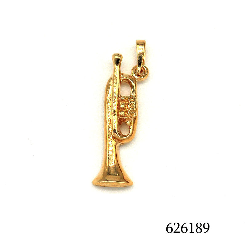 18K gold plated sculpted trumpet musical instrument charm pendant, SKU 626189