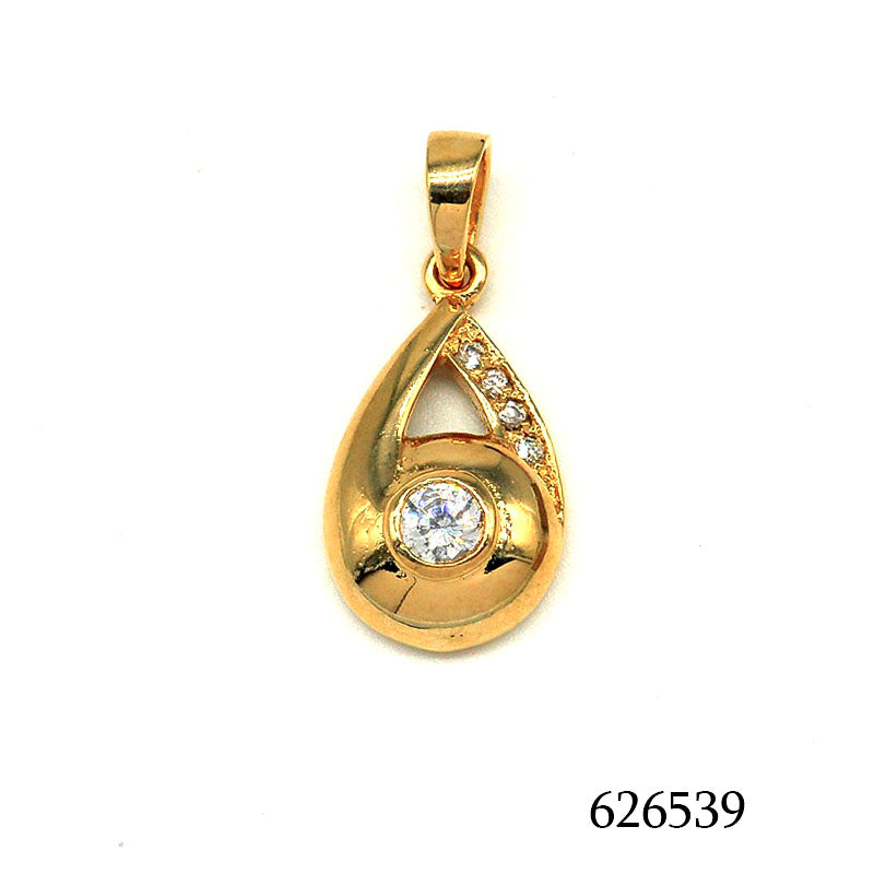 18K gold plated asymmetric teardrop pendant with clear cubic zirconia center and accents, SKU 626539