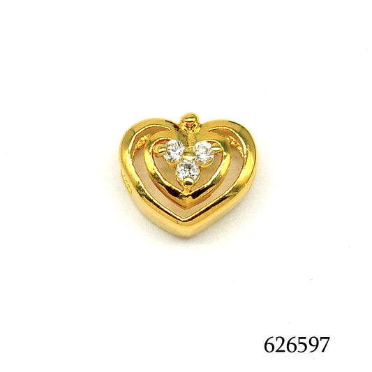 18K gold plated layered double heart pendant with three clear cubic zirconia stones, SKU 626597