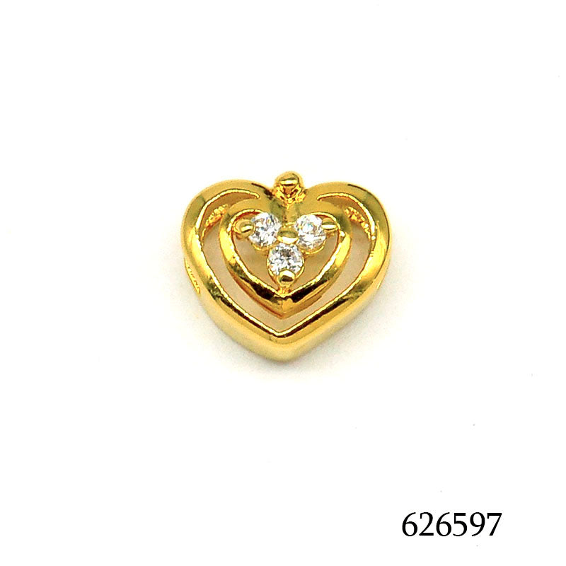 18K gold plated layered double heart pendant with three clear cubic zirconia stones, SKU 626597