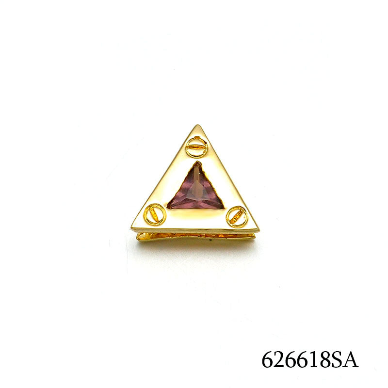 18K gold plated triangular pendant with faceted purple cubic zirconia centerpiece, SKU 626618SA