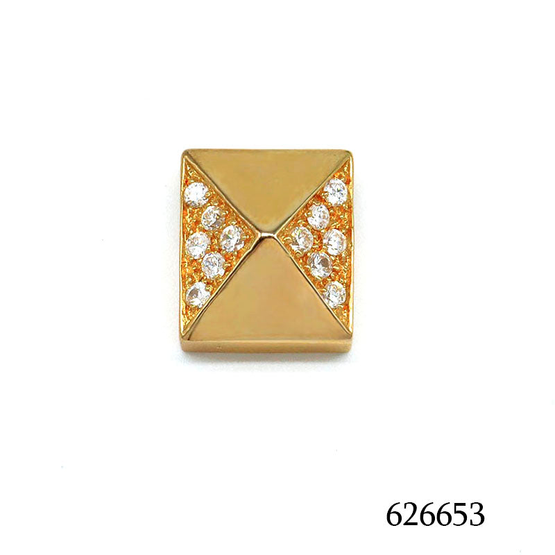 18K gold plated envelope-inspired rectangular pendant with clear pavé cubic zirconia panels, SKU 626653