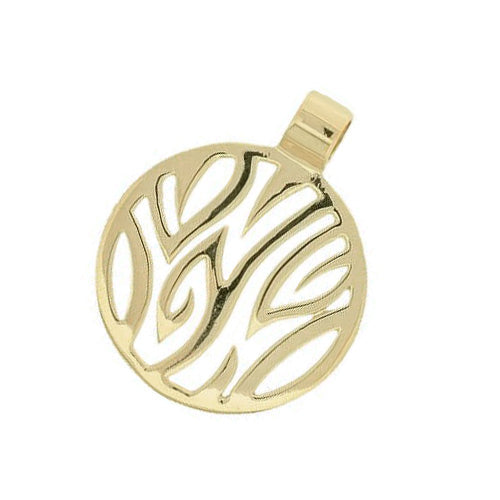 18K gold plated round pendant with abstract leaf openwork design, SKU 62EI091