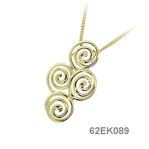 18K gold plated pendant with four polished spiral motifs, SKU 62EK089