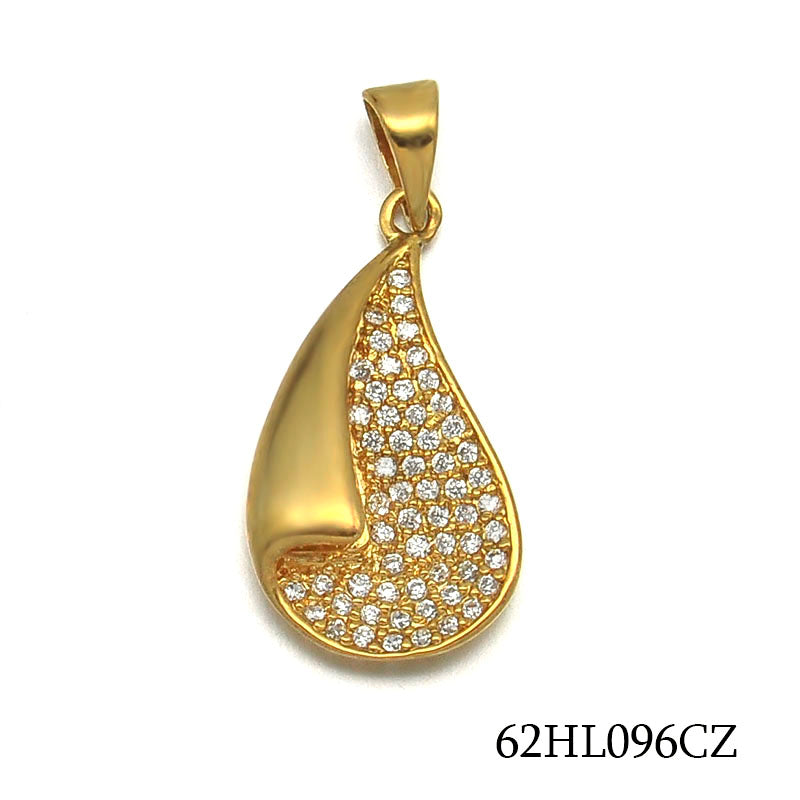 18K Gold Plated Asymmetric Pavé CZ Teardrop Pendant