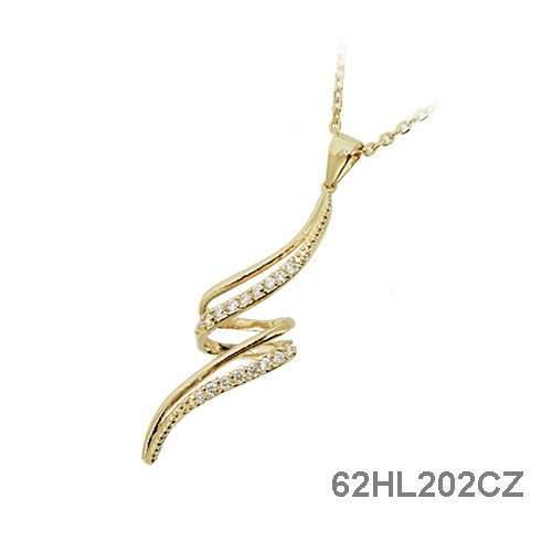 18K gold plated twisted ribbon pendant with clear pavé cubic zirconia accents, SKU 62HL202CZ