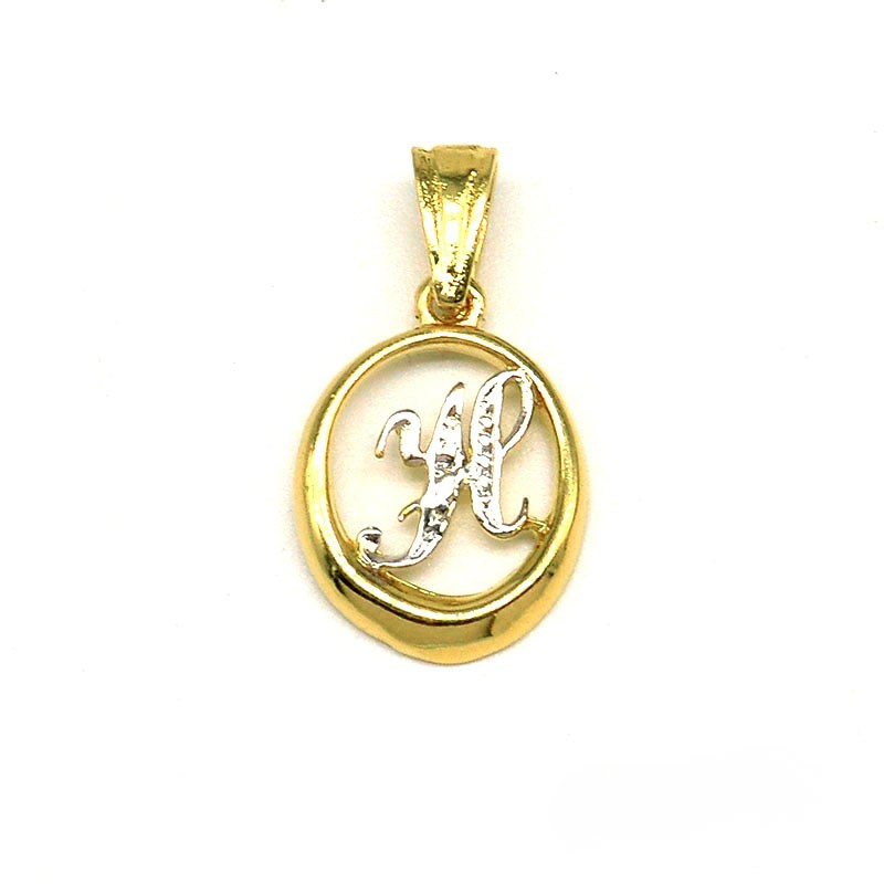 18K gold plated oval openwork initial H pendant, SKU 62LE061-H