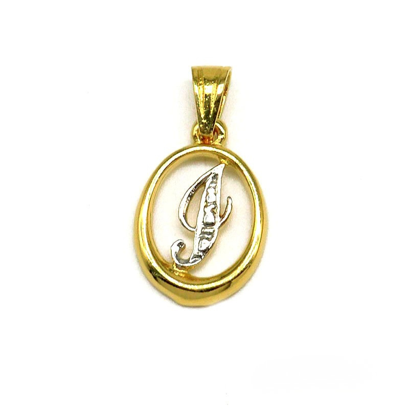 18K gold plated oval openwork initial I pendant, SKU 62LE061-I