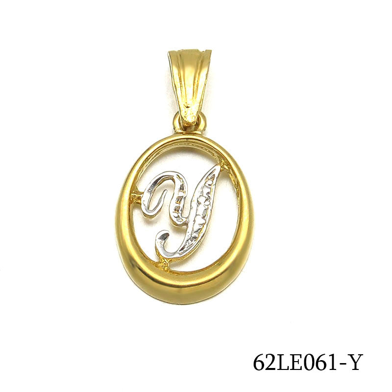18K gold plated oval openwork initial Y pendant, SKU 62LE061-Y