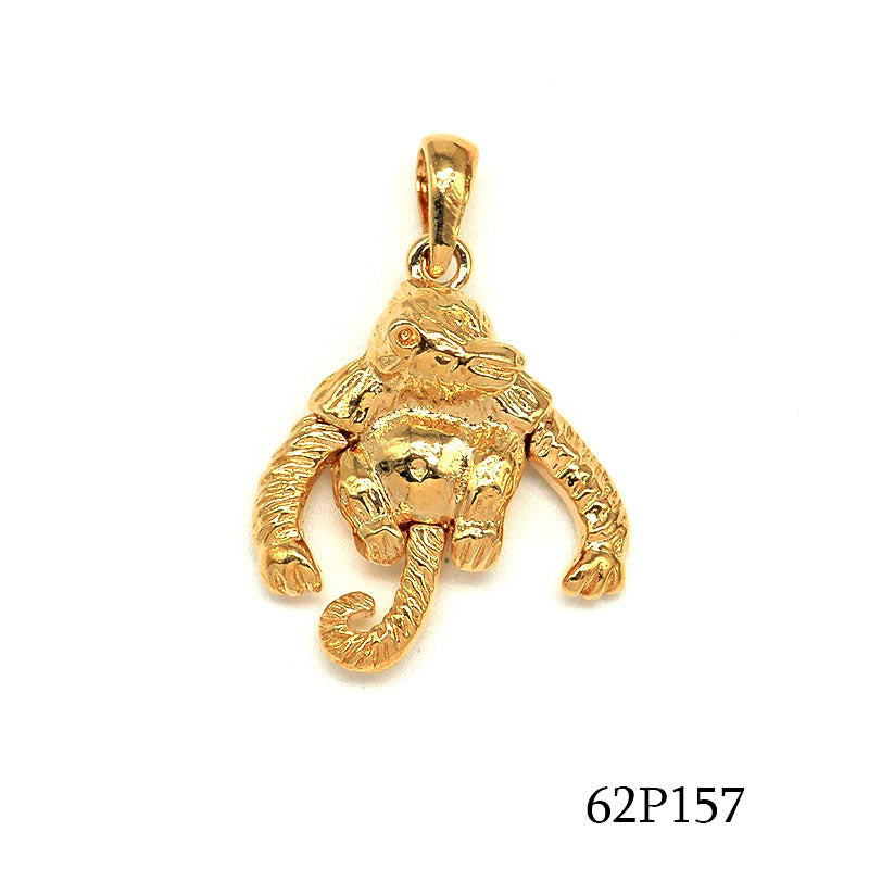 18K gold plated sculpted monkey charm pendant with curled tail, SKU 62P157